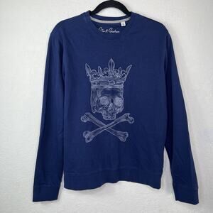 Robert Graham Blue crewneck Sweater skull with crown graphic print, size M
